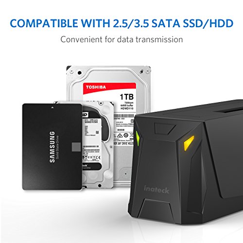 Inateck USB 3.0 zu SATA Festplatten-Dockingstation für 2,5″ und 3,5″ SATA I/II/III HDD und SSD, Unterstützt UASP und 8TB Laufwerke, Gaming Style, Schwarz (FD1008) - 3