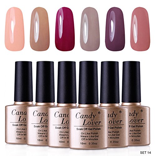 Candy Lover Professionelle Shellac UV LED Aufloesbarer Farblack Gel Nagellack 10ml Franzoesisch Manikuere Set (6 x 10 ml) Kit #14