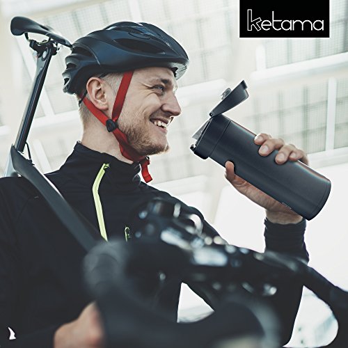 SCHWARZE MINI THERMOSFLASCHE mit SCHNAPPVERSCHLUSS | doppelwandig 0,5 Liter (500ml) – EDELSTAHL schwarz, klein, handliche THERMOS-KANNE | THERMO-BECHER | TRINK-FLASCHE auch f BABYs & KINDER | BPA frei - 3