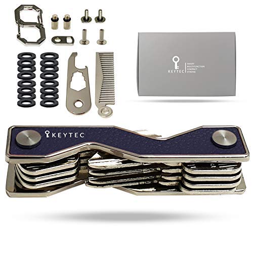 Compact Key Organizer Smart Key Holder by KEYTEC?Leather Silver Rim?Multitool Includes Bottle Opener Comb S-Clip Hook Expansion Accessory?Enhanced Frame