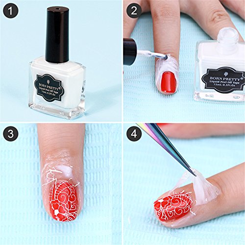 Born Pretty 15 ml weiß Abziehen Liquid Tape & Peel Off Base Coat Nail Art Liquid Palisade Nail Art Latex - 4