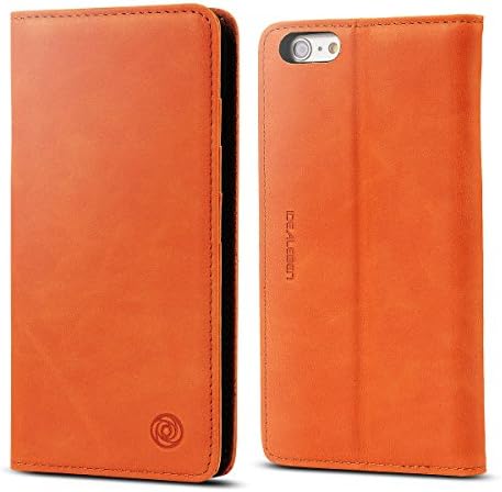 iphone 6s Plus Leather Case, Idealeben 100% Genuine Cowhide Leather Wallet Case 3 Card Slots Stand Feature with Magnetic catch Folio Flip Book Cover for iPhone 6/6S Plus (5.5"), Brown