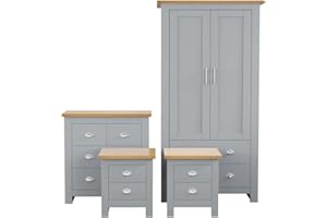 Blisswood Bedroom Furniture Set,3 Piece Bedroom Set With 2 Door Wardrobe & 2+2 Drawer Chest of Drawer+(2 x 1) 2 Drawer Bedside Table (2 Door Wardrobe + 2+2 Chest of Drawer & 2x1 Bedside Table Grey)