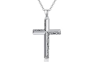 TANGPOET Collar de cruz de plata de ley 925 con colgante de cruz celta para hombres y mujeres, regalos religiosos para bautismo cristiano, graduación