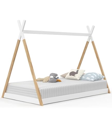 Lit Tipi Enfant Style Montessori - Dimensions 190 X 120 Cm, Structure En Lattes - Espace De Jeu Et Sommeil Sécurisé - Couleur Noir - 7