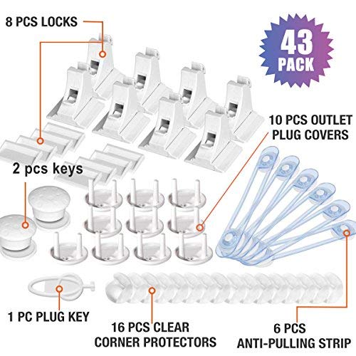 [VERBESSERTE VERSION] Kindersicherung Schrank, TECKCOOL 43 Stk. Schrankschlösser Kindersicherung, Magnetische Schrankschlösser Eckschutz Stutzen für Türen, Schrank, Schubladen, Appliances.etc