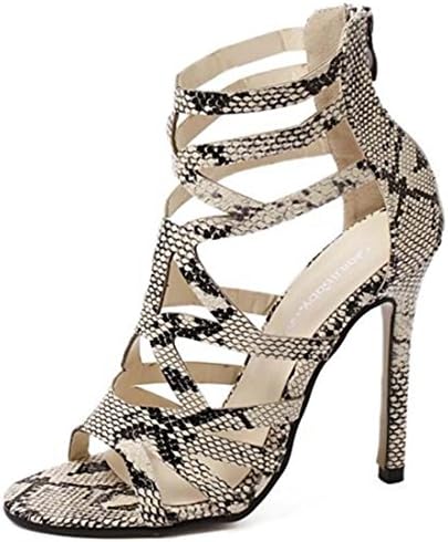High-heeled Sandals Fine Heel Snakeskin Pattern Shoes Women Open Toe Hollow Sandals ( Color : Multi-colored , Size : 39 )