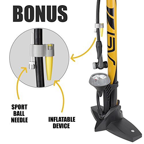 BV Fahrrad-Standpumpe, Stahl Fahrradumpe, Luftpumpe Fußpumpe mit Manometer, Bicycle Steel Floor Pump with Gauge - 6