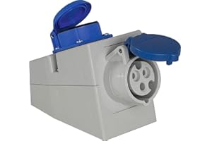 as - Schwabe - CEE Wanddose - Camping Kupplung - 230 V, 16 A, 3-polig - mit Schutzkontaktsteckdose - IP44 fremdkörper- und spritzwassergeschützt - zur Verwendung im Außenbereich - blau, 61449