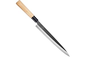 MITSUMOTO SAKARI Couteau Japonais Sashimi de 26 cm, Couteau Yanagiba en Alliage de Tungstène, Couteau de Cuisine Professionnel Forgé à la Main (Manche Fraxinus Mandshurica et Boîte Cadeau)