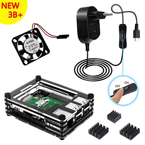 Kit Caja Para Raspberry Pi 3 Modelo B  Plus Carcasa con 5V 2 5A Alimentaci  n con ON OFF Interruptor Ventilador Disipadores de Calor  negro 