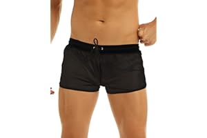 FEESHOW Caleçon Boxer Homme Sexy-Lingerie de Nuit Short de Bain Transparent Thong Homme Underwear Slip de Bain Homme Bikini Mini Pantalon Court de Sport