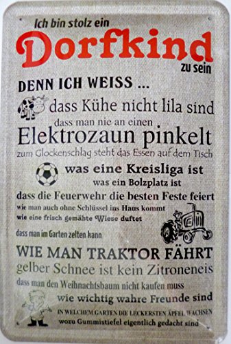 Blechschild 20x30cm - Ich bin stolz ein Dorfkind zu sein Fussball Feuerwehr Traktor Freizeit
