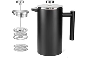 MaxMiuly Cafetiere 4 Cup Stainless Steel French Press Double Walled Insulated Coffee Press (black 650ml