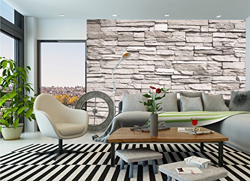 Fototapete White Stonewall Wandbild Dekoration Steintapete 3d Stein Mauer Wandverkleidung Steinoptik weiß Steinwand Steinmauer | Foto-Tapete Wandtapete Fotoposter Wanddeko by GREAT ART (336 x 238 cm) - 7