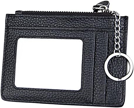 HANERDUN Slim Wallet RFID Blocking Minimalist Leather Front Pocket Wallet Thin Credit Card Holder Zip Coin Purse Mini Wallet With Keychain