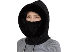 BYNYXI Czapka zimowa 2 w 1, kominiarka, damska czapka z dzianiny, ciepła czapka zimowa, ocieplacz na szyję, szalik, czapka balaclava, pluszowa podszewka, czapka polarowa, czapka narciarska dla kobiet,