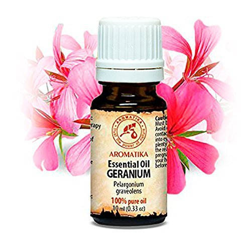 Geranium Öl 100 % naturreines ätherisches 10ml, 0,33 oz Reine & Natürliche Geraniumöl - Pelargonium graveolens, Ägypten / Geranienöl besten für Beauty /Stressabbau /Baden /Körperpflege/ Wellness / Schönheit /Aromatherapie /Entspannung / SPA/ Massageöl / Aroma diffuser/ Duftlampe /Aromatherapeutische /Raumbeduftung / Kosmetik / Kosmetikanreicherung/ Feuchtigkeitspflege / Unverdünntes / Therapeutische / Alternative medizin / Glasflasche, Geranien Öl von AROMATIKA