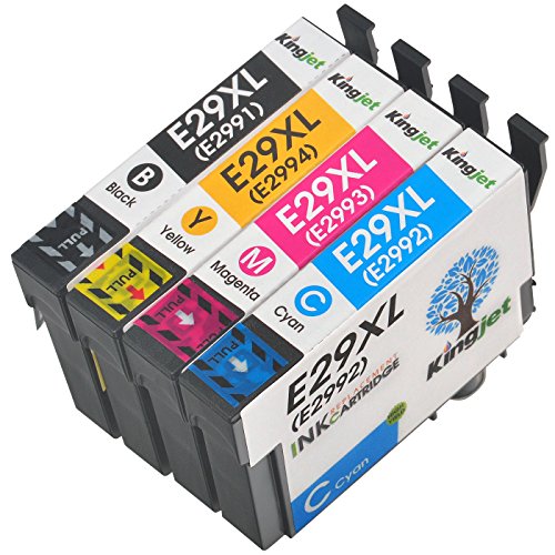 Kingjet 4 Stück kompatible Epson T29xl (T2991XL T2992XL T2993XL T2994XL) Multipack Tintenpatronen mit Chip und Füllstandsanzeige für Epson Expression Home XP-235 XP-245 XP-247 XP-332 XP-335 XP-342 XP-345 XP-432 XP-435 XP-442 XP-445 (1x Schwarz/ Cyan/ Magenta/ Gelb)
