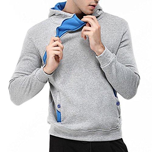 Preisvergleich Produktbild VENMO Herren Langarm Patchwork Kapuzenpulli Tops Sweatblazer Reissverschluss Jackenmantel Outwear Herren Langarm Kapuzenpullover Sweatshirt Zip-Hoodie Sweatjacke Pullover mit Kapuze (XL, Blue)