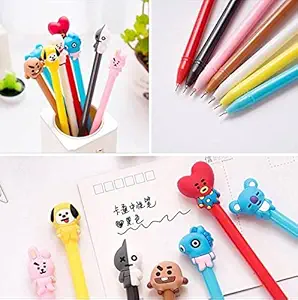 Blue Aura (Random Black Or Blue Ink) BT21 BTS Kpop Pen with Pen Topper Set of 8 Multi color (Plain Set of 8 Pen) Vans