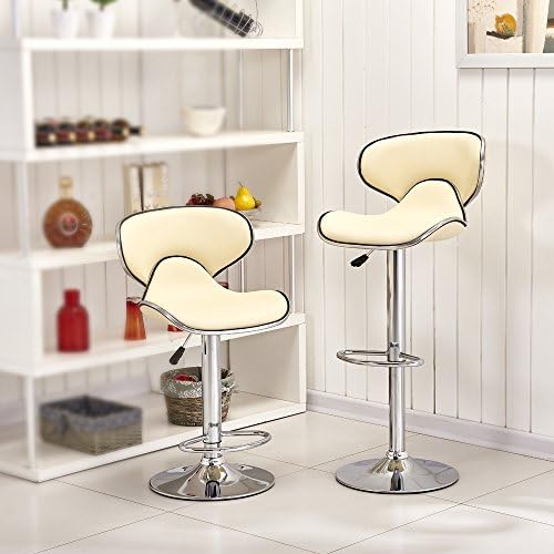 Willstone Set of 2 Modern Bar Stools Dining Chair for Kitchen Adjustable Faux Leather Bar Chairs with Chrome Footrest and Base (Off - White)