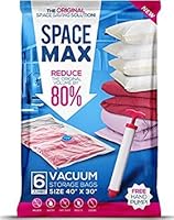 SpaceMax Premium Jumbo Vacuum Storage Space Saver Bags (80% More Compression Than Competitor Bags). Free Travel Hand-Pump Included! (6 Pack)