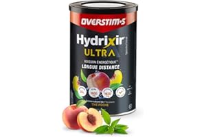 Overstim.s - Boisson énergétique Hydrixir Ultra (400g) - 3 sources de glucides - 4 électrolytes - 6 vitamines - BCAA + Glutamine - Bicarbonate de sodium - Saveur peu sucrée - Thé pêche