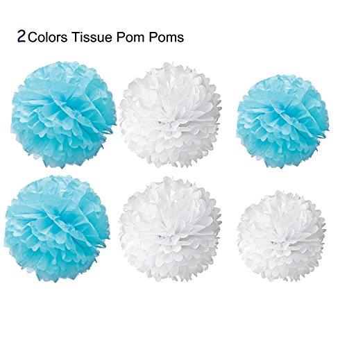 Happy Birthday Girlande Set, Wartoon Habby Birthday Alles Gute Zum Dekoration Deko Geburtstag Girlande Quasten Girlande Geburtstag und Pompoms Quaste für Geburtstag Dekoration(Blau und Weiß) - 2