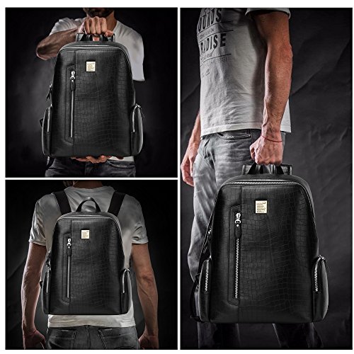 BISON DENIM 14 Zoll Laptop Rucksack Backpack Lederrucksack Schulrucksack f  r Arbeit Campus Studenten Outdoor Reisen Wandern mit Gro  er Kapazit  t  B