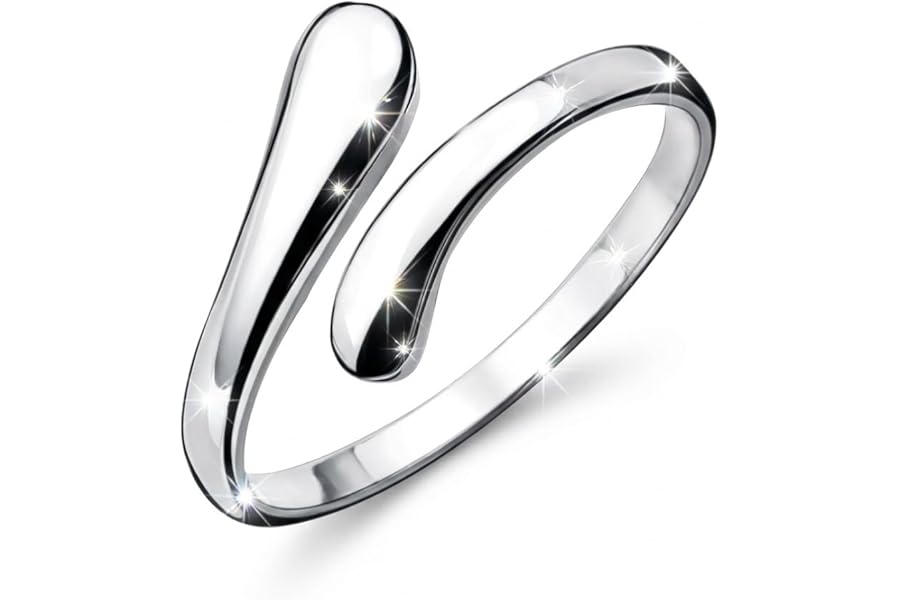 KFRS Women's 925 Sterling Silver Simple Open Adjustable Rings