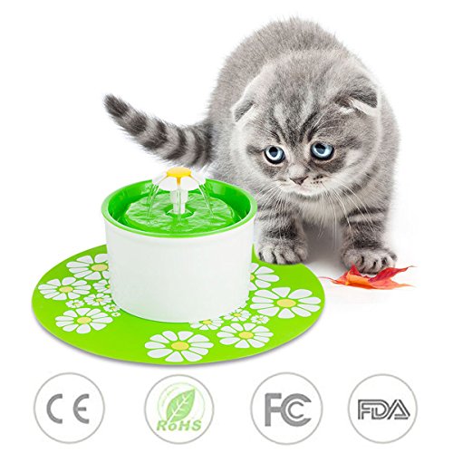 Buycitky Fontanelle per Gatti Fontana Floreale Automatico per Gatti filtri al Carbone Attivo Cani Uccelli Animali Domestici Distributore Acqua Abbeveratoio Simpatico capacità di 1.6L