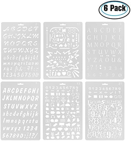 Langcal Journal Stencil Set Plastic Planner Stencils 6 Pieces Journal Notebook Diary Scrapbook DIY Drawing Template Stencil for Journaling,Scrapbooking,Card and Art Projects (6 Packs)