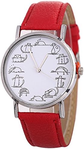 Absolute Cheap!MEIbax Beautiful Fashion Creative Cartoon Watch Ladies Cute Cat Watch for Gift (Red)