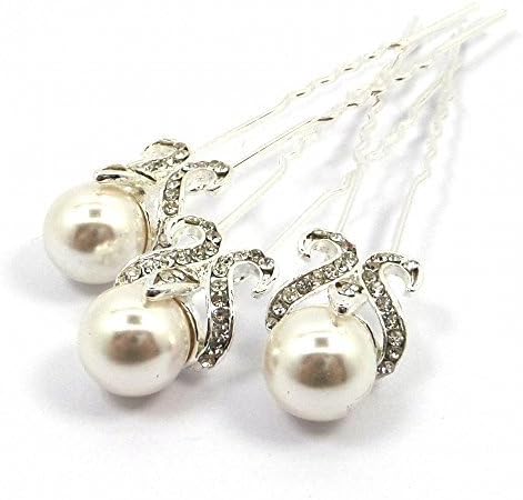 Bride Boutique Bridal Wedding Vintage French Fleur De Lis Pearl &amp; Silver Diamante Hair Pins