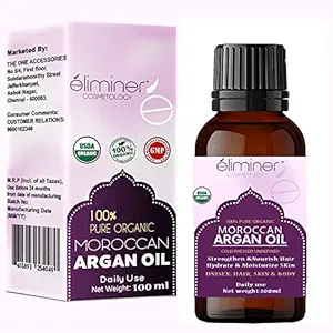 Eliminer 100% Pure & USDA Certified Organic Moroccan Argan Oil for Hair, Face, Skin & Nails