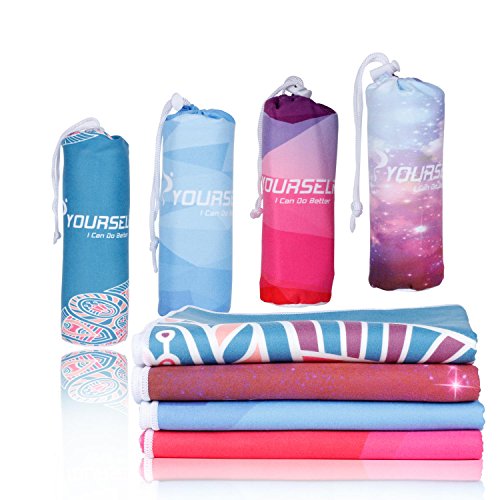 Syourself Extrafeine Faser Yoga Handtuch -61cm x 183cm oder 38cm x 61cm – gilt für Yoga, Fitness, Training, Outdoor-Sport, Rutschfestigkeit der Reise, superschweißsaugfähiges + tragbare Reisetasche - 6