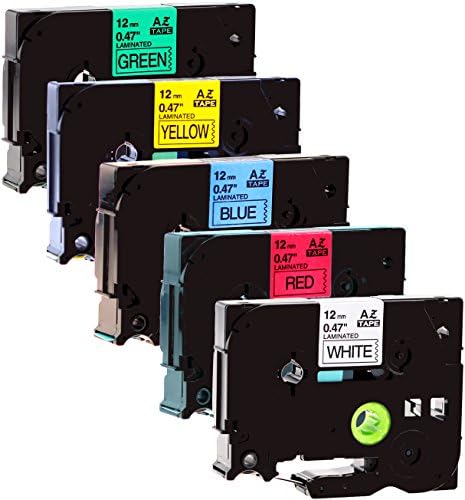 5 Label Tapes Compatible with Brother P-Touch 231/731 12 mm 8 M Laminated replaces TZe 231, TZe 431 P-Touch 531 TZe 631 P-Touch 731//Black/Blue/Red/Yellow/Green On White