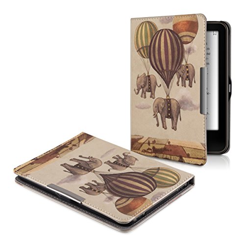 kwmobile Hülle für Tolino Vision 1 / 2 / 3 / 4 HD – Flipcover Case eReader Schutzhülle – Bookstyle Klapphülle Fliegende Elefanten Design Beige - 5