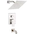 POP Shower Faucet Set with Tub Spout Brushed Nickel Bathroom Luxury Rain Mixer Shower System Wall Mounted Rainfall Shower Combo Set, Single Function Tub and Shower Trim Kit with Rough-in Valve