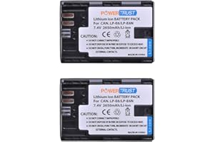 PowerTrust 2-Pack 2650mAh LP-E6 LP-E6N Battery Compatible with Canon EOS R5,R6,R7,80D, 70D, 60D, 7D Mark II, 7D, 6D MarkII, EOS 6D, EOS 5DS R, 5D Mark II, 5D Mark III, 5D Mark IV