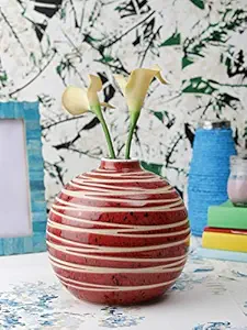 VarEesha Glossy Red Marble CRIS Cross Round Ceramic Vase