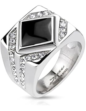 Paula & Fritz® Ring aus Edelstahl Chirurgenstahl 316L mit diamantfarbenem Onyx und klaren Zirkonia verfügbare...