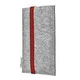flat.design Handyhülle COIMBRA mit rotem Verschluss für Blackberry KeyOne - Passgenaue Filz Schutztasche mit rotem Gummiband aus 100% Wollfilz (hellgrau) - handmade in Germany für Blackberry KeyOne - 