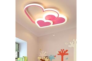 DUNMW Lámpara de techo con forma de corazón recortada en 3D rosa, lámpara de techo con forma de corazón Led para habitación de niños, luz de techo para dormitorio, 45W, atenuación continua, 20,6''