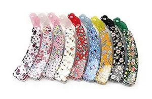 GIRLYZ ATTIRE Shiny Colorful Floral Banana Hair Clip Classic Clincher Comb Fashionable Printed Twist Clip Comb Banana Clips Hair Comb Claw Grips Clamp for Girl and Women (Multi Pack of 4)