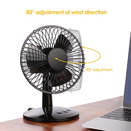 Amzdeal Mini Ventilator Betrieb mit Batterie oder per USB-Kabel vom Computer, tragbar für den Schreibtisch, 180°Drehbar, schwarz - 5