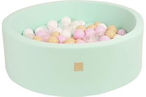 MEOWBABY Piscine À Balles 90X30cm/150 Balles ∅ 7Cm pour Bébé Enfant Rond Fabriqué en UE Menthe: Rose Pastel/Transparent/Beige/Blanc/Menthe