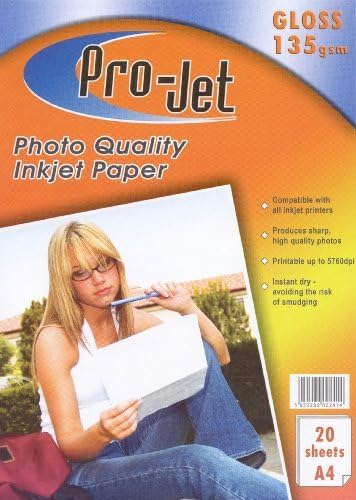Pro-Jet Photo Quality Inkjet Paper Gloss 135gsm 20 Sheets A4