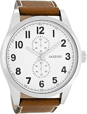 Oozoo Herrenuhr mit Lederband 50 MM Weiss/Cognac C8220